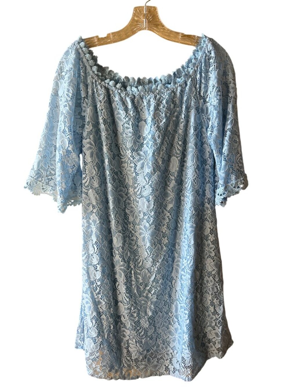 Blue Lace Off-Shoulder Dress - Picture 5 of 6